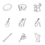 As ferramentas para ícones da música ajustam, esboçam o estilo ilustração do vetor As ferramentas para ícones da música ajustam, esboçam o estilo ilustração do vetor