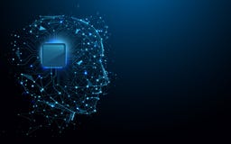 As linhas do formulário da cabeça e do chip de computador, os triângulos e o estilo da partícula projetam ilustração royalty free As linhas do formulário da cabeça e do chip de computador, os triângulos e o estilo da partícula projetam ilustração royalty free