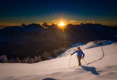 Ascending to the top. Ski mountaineering Cross country skiing al Stock Photography Ascending to the top. Ski mountaineering Cross country skiing al Stock Photography