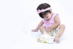 Asian baby smear cake on white background stock image Asian baby smear cake on white background stock image