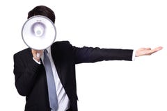 Asian businessman using bullhorn royalty free stock photos Asian businessman using bullhorn royalty free stock photos
