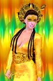 Asian princess with gold crown against a gold and green background. Modern digital art beauty, fashion and cosmetics. stock illustration Asian princess with gold crown against a gold and green background. Modern digital art beauty, fashion and cosmetics. stock illustration