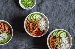 Asian style fried chicken and rice on a dark background stock photography Asian style fried chicken and rice on a dark background stock photography