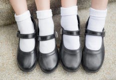 Asian Thai Girls Schoolgirl Student Feet With Black Leather Shoe Stock Photography
