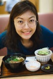 Asian women with japanese food on the table stock photos Asian women with japanese food on the table stock photos