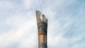 Aspire Tower, nicknamed Torch Doha, located in the Aspire Zone complex near the Khalifa International Stadium royalty free stock photo Aspire Tower, nicknamed Torch Doha, located in the Aspire Zone complex near the Khalifa International Stadium royalty free stock photo