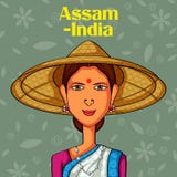Assamesekvinna i traditionell dräkt av Assam, Indien vektor illustrationer Assamesekvinna i traditionell dräkt av Assam, Indien vektor illustrationer