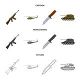 Assault rifle M16, helicopter, tank, combat knife. Military and army set collection icons in cartoon,outline,monochrome royalty free illustration Assault rifle M16, helicopter, tank, combat knife. Military and army set collection icons in cartoon,outline,monochrome royalty free illustration