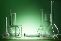 Assorted Empty Laboratory Glassware Test Tubes Green Tone Medical Background Copy Space Stock Photo Megapixl