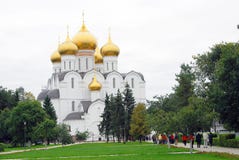 Assumption Church in Yaroslavl, Russia. People walk towards the church. royalty free stock image Assumption Church in Yaroslavl, Russia. People walk towards the church. royalty free stock image