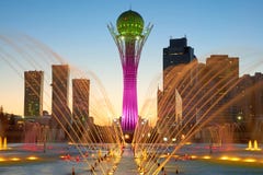 Astana cityscape. Colorful fountains stock photography Astana cityscape. Colorful fountains stock photography