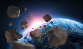 Asteroides cerca de la tierra del planeta Los elementos de esta imagen son suministrados por la NASA ilustración del vector Asteroides cerca de la tierra del planeta Los elementos de esta imagen son suministrados por la NASA ilustración del vector