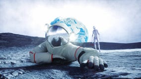 Astronaut on the moon with alien. 3d rendering. Stock Photography Astronaut on the moon with alien. 3d rendering. Stock Photography