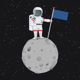 Astronaut som ger tummar upp teckenanseende på månen med en flagga royaltyfri illustrationer Astronaut som ger tummar upp teckenanseende på månen med en flagga royaltyfri illustrationer