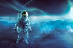 Astronaut walking on an unexplored planet stock photography Astronaut walking on an unexplored planet stock photography