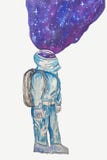 Astronauta del fumetto con spazio su un fondo bianco fotografie stock Astronauta del fumetto con spazio su un fondo bianco fotografie stock