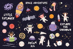 Astronautas animais bonitos ajustados ilustração stock Astronautas animais bonitos ajustados ilustração stock