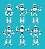 Astronautrobotandroiden i olikt poserar Futuristiskt humanoidtecken för gullig tecknad film - uppsättning stock illustrationer Astronautrobotandroiden i olikt poserar Futuristiskt humanoidtecken för gullig tecknad film - uppsättning stock illustrationer