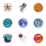 Astronautyczny wszechrzeczy ikona set, ręka rysujący styl ilustracja wektor Astronautyczny wszechrzeczy ikona set, ręka rysujący styl ilustracja wektor