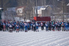 Athletes waiting at marathon start line. Russia Berezniki 11 March 2018 stock images Athletes waiting at marathon start line. Russia Berezniki 11 March 2018 stock images