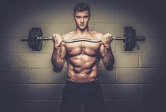 Athletic man doing exercises with barbell in the Gym's Studio royalty free stock photos Athletic man doing exercises with barbell in the Gym's Studio royalty free stock photos