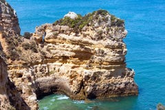 Atlantisk stenig kustlinje & x28; Ponta da Piedade, Lagos, Algarve, port Royaltyfri Foto Atlantisk stenig kustlinje & x28; Ponta da Piedade, Lagos, Algarve, port Royaltyfri Foto