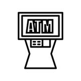 Atm ikony wektor odizolowywający na białym tła, Atm znaka, kreskowego lub liniowego znaku, elementu projekt w konturu stylu ilustracja wektor Atm ikony wektor odizolowywający na białym tła, Atm znaka, kreskowego lub liniowego znaku, elementu projekt w konturu stylu ilustracja wektor