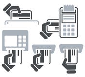 ATM, POS-Terminal and hand credit card icons royalty free illustration ATM, POS-Terminal and hand credit card icons royalty free illustration