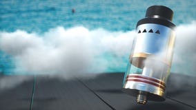 Atomiseur d'égoutture de Rebuildable en nuages de vape 3d rendent photographie stock Atomiseur d'égoutture de Rebuildable en nuages de vape 3d rendent photographie stock