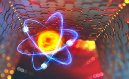 Atoomreactor Experimenten met hadron collider vector illustratie Atoomreactor Experimenten met hadron collider vector illustratie