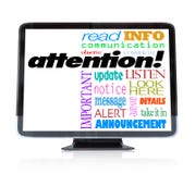 Attention Alert Announcement Words on HDTV Television Royalty Free Stock Photo Attention Alert Announcement Words on HDTV Television Royalty Free Stock Photo