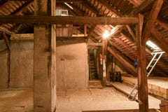 Attic Loft Insulation. Old Loft. Renovation And Thermal Insulation With Mineral Rock Wool. Royalty Free Stock Photos
