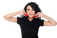 Attractive brunette holding casino tokens royalty free stock image Attractive brunette holding casino tokens royalty free stock image