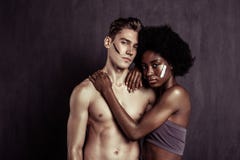 Attractive brunette young woman hugging her boyfriend royalty free stock images Attractive brunette young woman hugging her boyfriend royalty free stock images