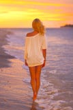Attractive Lady at the tropical beach in sunset. stock image Attractive Lady at the tropical beach in sunset. stock image