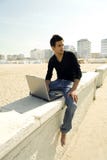 Attractive Man With Laptop Outdoor Stock Photos