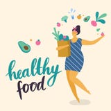 Body positive girl with healthy lifestyle shopping. royalty free illustration Body positive girl with healthy lifestyle shopping. royalty free illustration