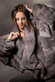 Attractive Woman In Gray Fur Coat Royalty Free Stock Photos