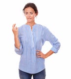 Attractive woman with lucky sign and closed eyes royalty free stock photos Attractive woman with lucky sign and closed eyes royalty free stock photos