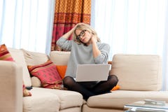Attractive Woman With Laptop Having Neck Pain Stock Photography Attractive Woman With Laptop Having Neck Pain Stock Photography