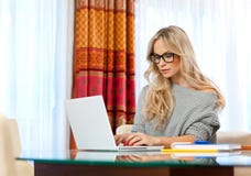 Attractive Woman Writing On Laptop Stock Photos