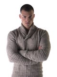 Attractive young man with stern, severe expression, arms crossed on chest royalty free stock photos Attractive young man with stern, severe expression, arms crossed on chest royalty free stock photos