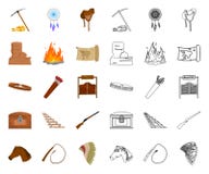 Attributs de la bande dessin?e occidentale sauvage, ic?nes d'ensemble dans la collection r?gl?e pour la conception Web d'actions illustration stock Attributs de la bande dessin?e occidentale sauvage, ic?nes d'ensemble dans la collection r?gl?e pour la conception Web d'actions illustration stock