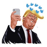 Atualizações dos meios de Donald Trump With His Social Caricatura do vetor dos desenhos animados 13 de junho de 2017 ilustração stock Atualizações dos meios de Donald Trump With His Social Caricatura do vetor dos desenhos animados 13 de junho de 2017 ilustração stock