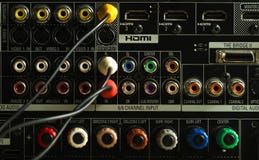 Audio cables and connectors on amplifier back panel Stock Image Audio cables and connectors on amplifier back panel Stock Image
