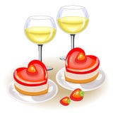 Auf der festlichen Tabelle zwei Gläser Weißwein Romantischer Kuchen in Form des Herzens Passend für Liebhaber dem Tag an des Vale stock abbildung Auf der festlichen Tabelle zwei Gläser Weißwein Romantischer Kuchen in Form des Herzens Passend für Liebhaber dem Tag an des Vale stock abbildung