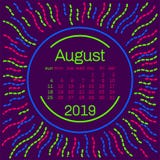 2019 August Calendar-pagina in de stijlaffiche van Memphis voor het ontwerp van de conceptentypografie, vlakke kleur Het begin va vector illustratie 2019 August Calendar-pagina in de stijlaffiche van Memphis voor het ontwerp van de conceptentypografie, vlakke kleur Het begin va vector illustratie