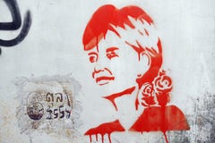 Aung San Suu Kyi Stencil Graffiti stock fotografie Aung San Suu Kyi Stencil Graffiti stock fotografie