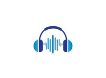 Auriculares con los golpes de la música, diseño del logotipo de las auriculares ilustración del vector Auriculares con los golpes de la música, diseño del logotipo de las auriculares ilustración del vector