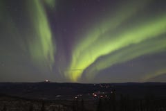 Aurora Borealis In Cold Night Of Alaska Stock Photos